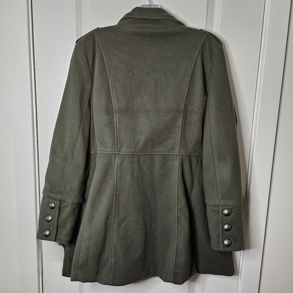 Last Kiss Olive Military Peacoat Jacket XL Asym Collar Button Detail Blokecore - Picture 4 of 11